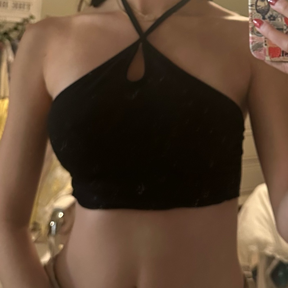 Princess Polly Black Halter Crop Top